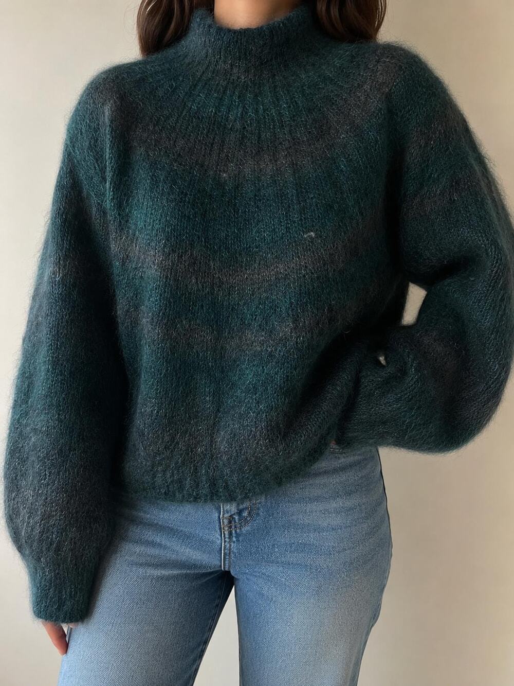 Paul & Duffier Mohair Wool Sweater S/M Fuzzy Dark Green Oversized Pullover